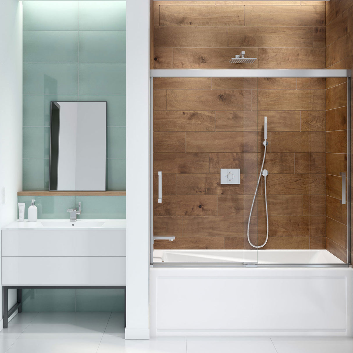 Incognito 56-59 x 56 3/4 in. 8 mm Bypass Tub Door for Alcove Installation with Clear glass in Chrome