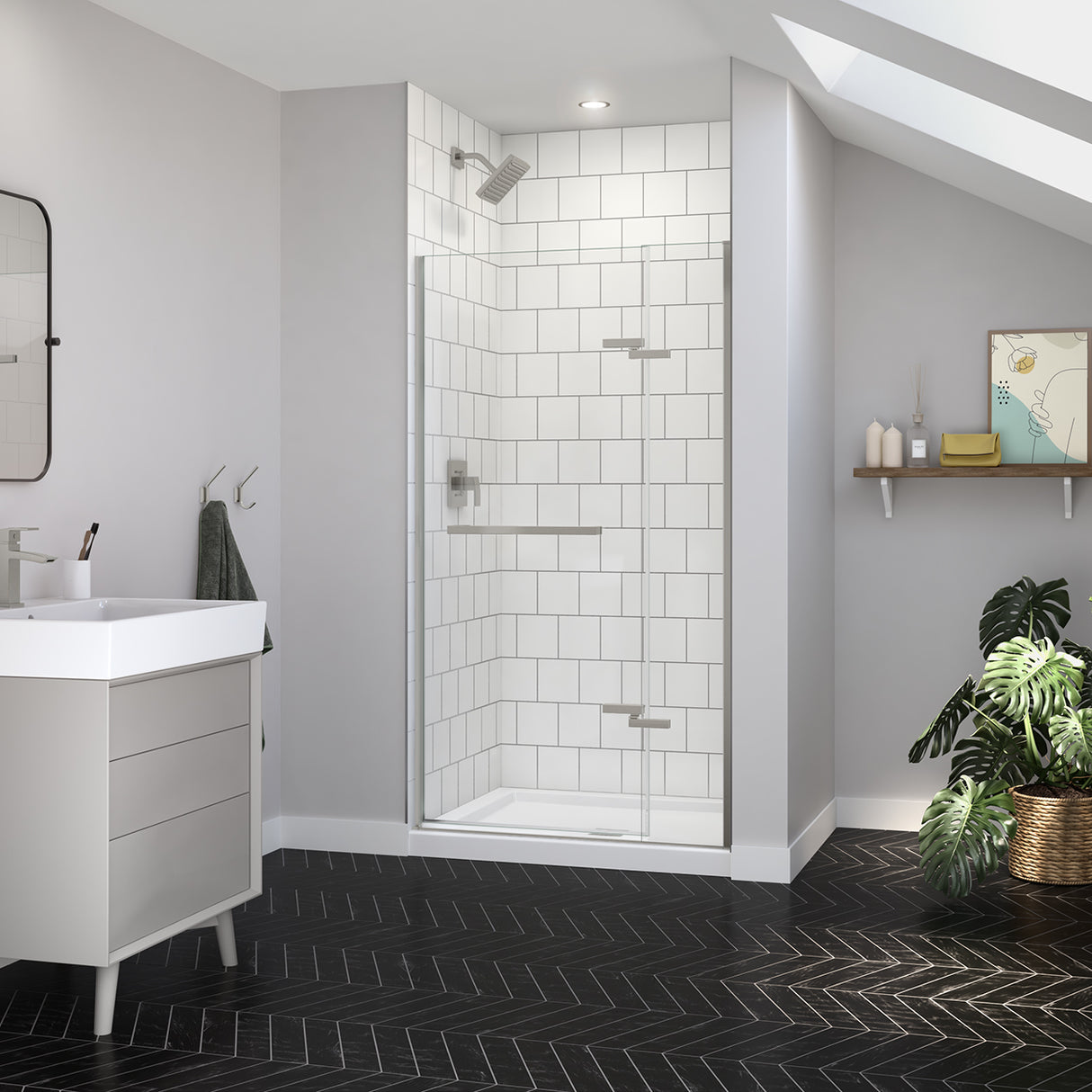 Reveal Sleek 71 38-41 x 71 ½ in. 8mm Pivot Shower Door for Alcove Installation with Clear glass in Chrome