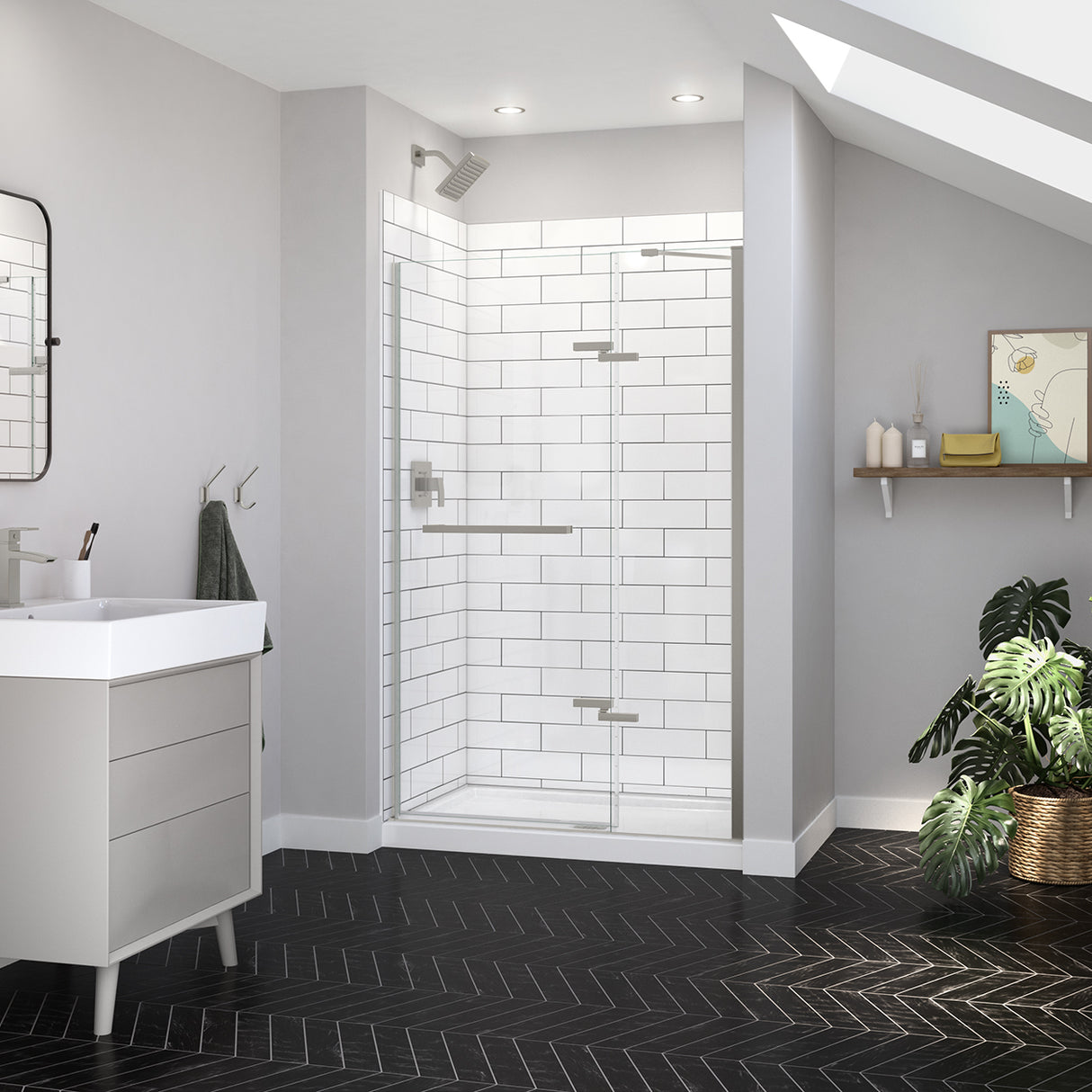 Reveal Sleek 71 44-47 x 71 ½ in. 8mm Pivot Shower Door for Alcove Installation with Clear glass in Chrome