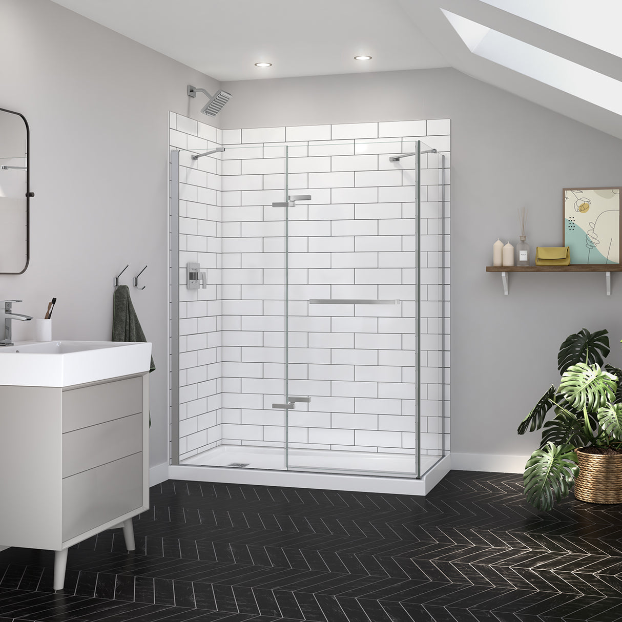 Reveal Sleek 71 56-59 x 71 ½ in. 8mm Pivot Shower Door for Alcove Installation with Clear glass in Chrome