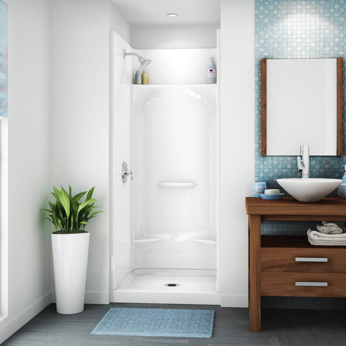 KDS 3232 AcrylX Alcove Center Drain Four-Piece Shower in White