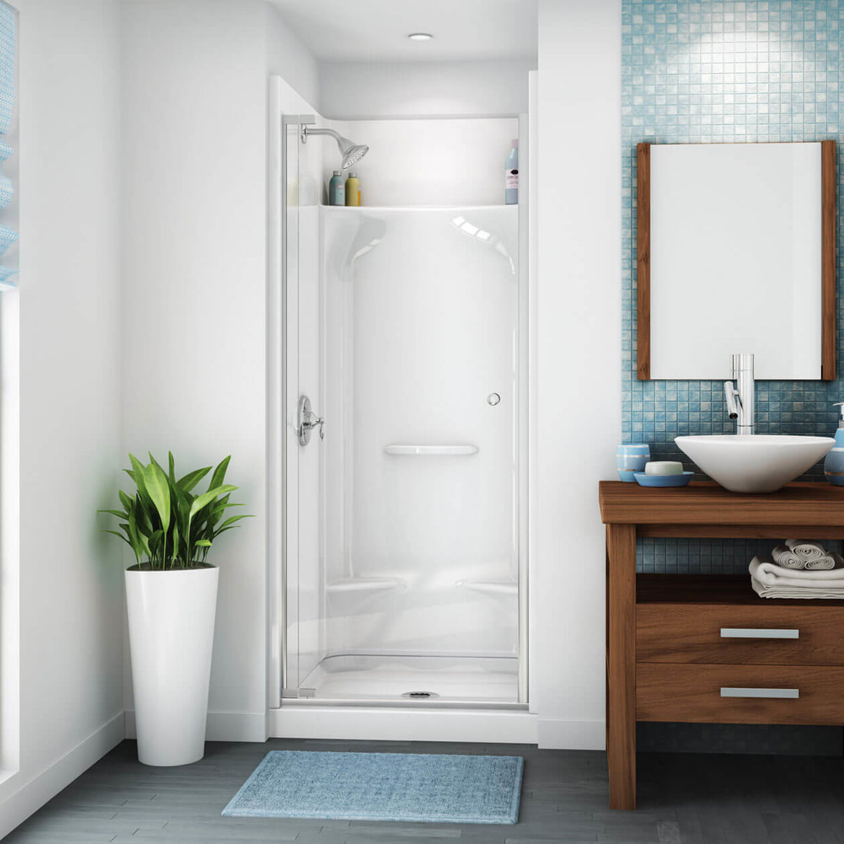 KDS 3232 AFR AcrylX Alcove Center Drain Four-Piece Shower in White