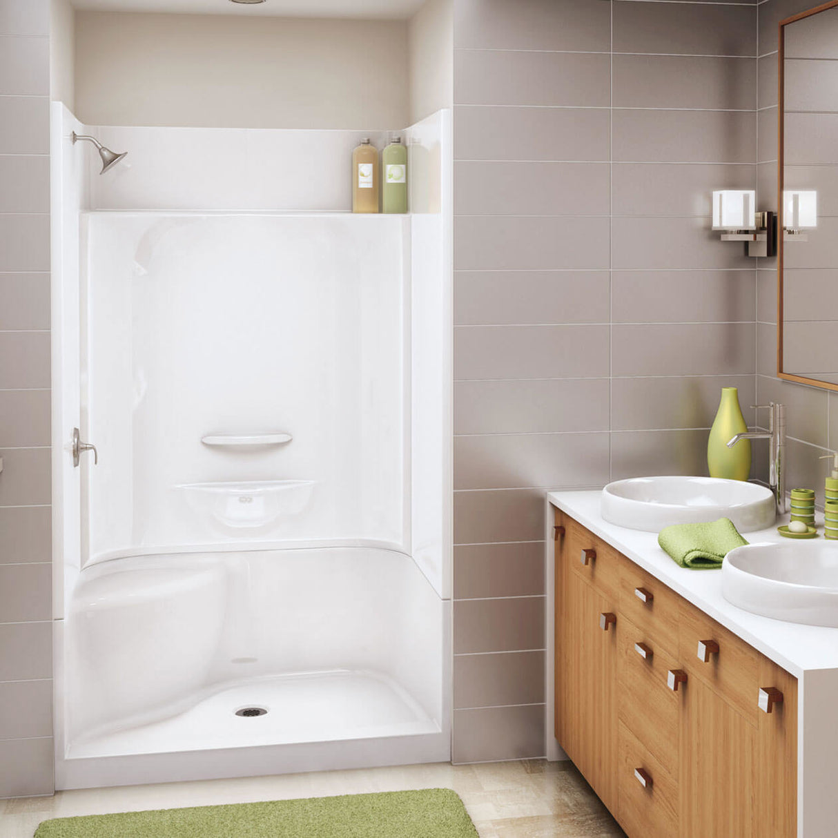 KDS 3448 AcrylX Alcove Center Drain Four-Piece Shower in White