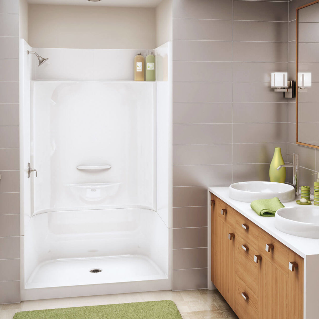 KDS 3448 AFR AcrylX Alcove Center Drain Four-Piece Shower in White