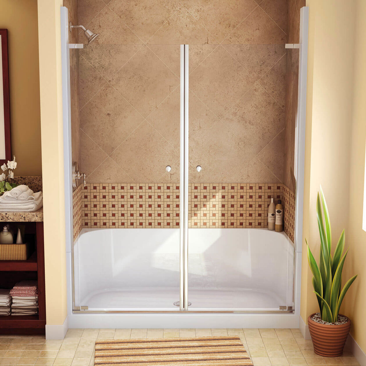 KDS 3060 AFR AcrylX Alcove Center Drain Four-Piece Shower in White
