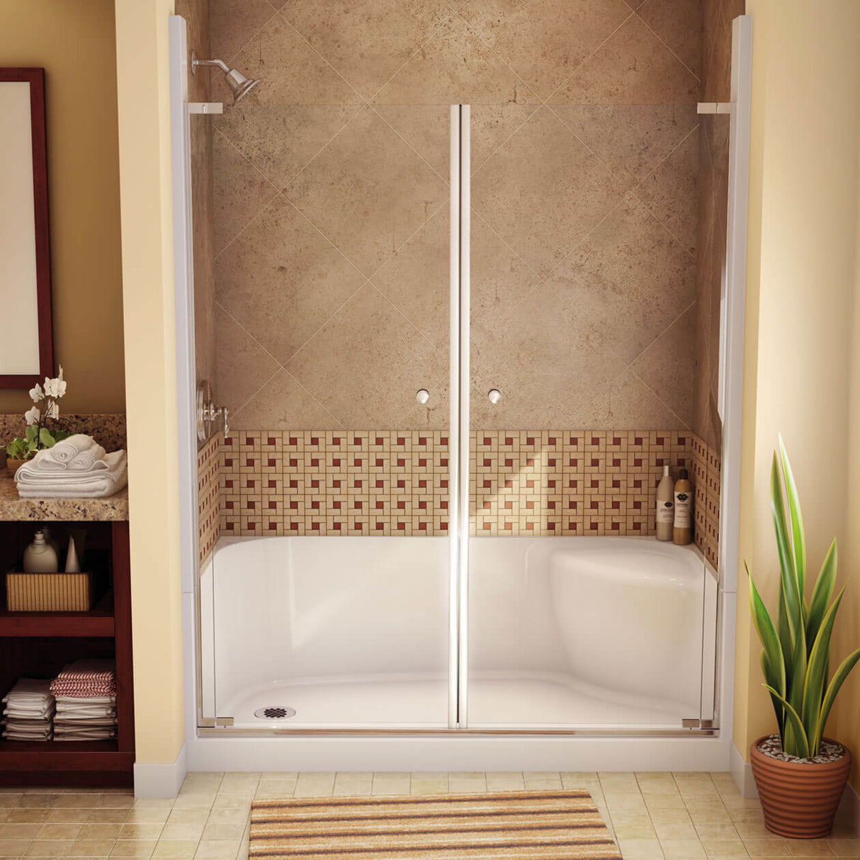 Essence base 3060 AcrylX Alcove Shower Base with Center Drain in White