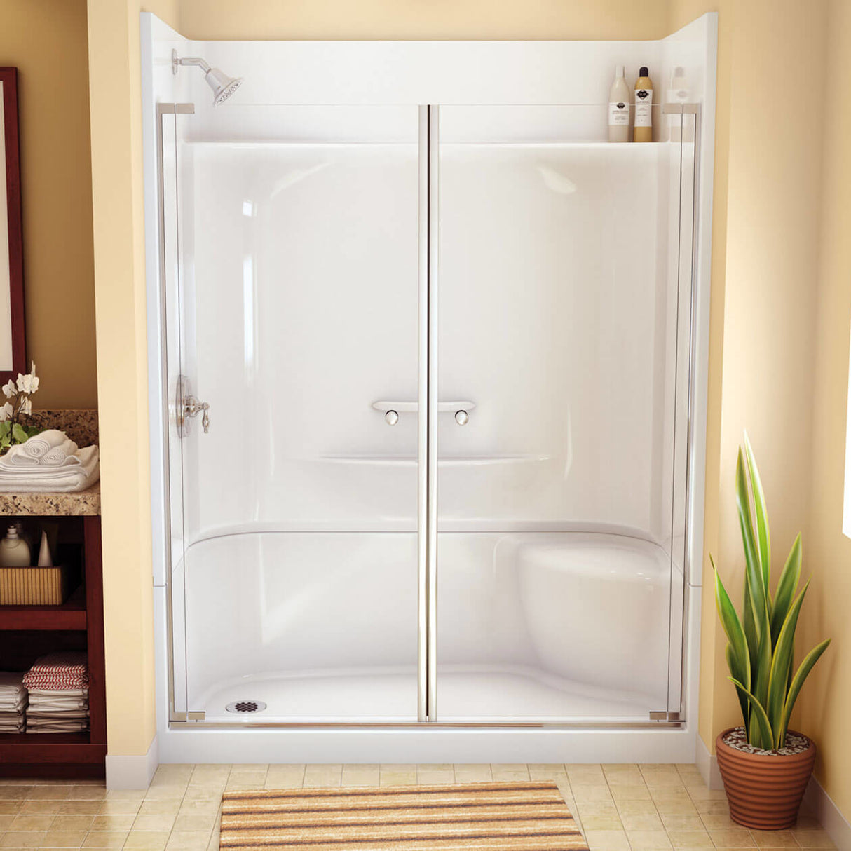 KDS 3460 AFR AcrylX Alcove Center Drain Four-Piece Shower in White