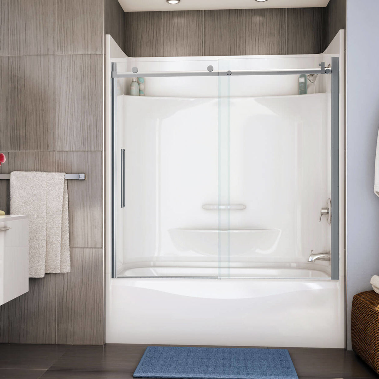 Essence TS-6030 AcrylX Alcove Left-Hand Drain Four-Piece Tub Shower in White