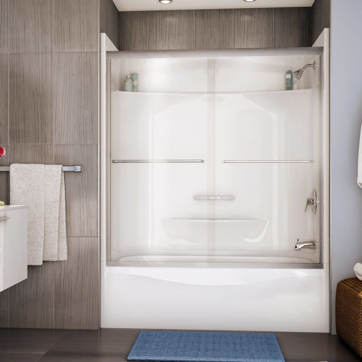 Essence TS-6030 AFR AcrylX Alcove Left-Hand Drain Four-Piece Tub Shower in White