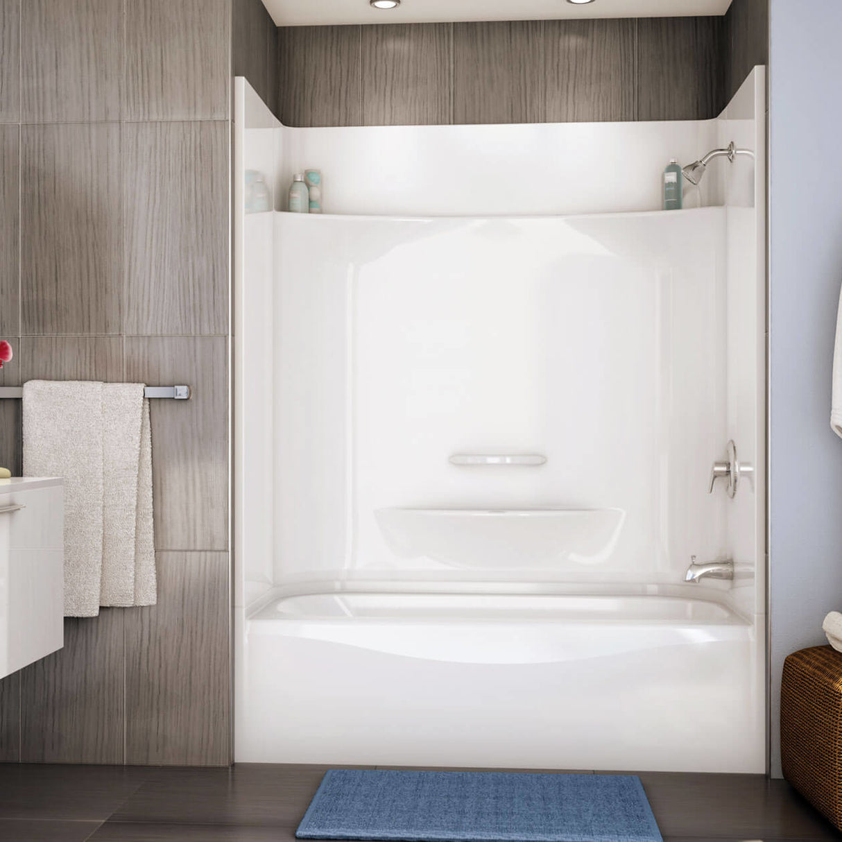 Essence TS-6030 AFR AcrylX Alcove Left-Hand Drain Four-Piece Tub Shower in White