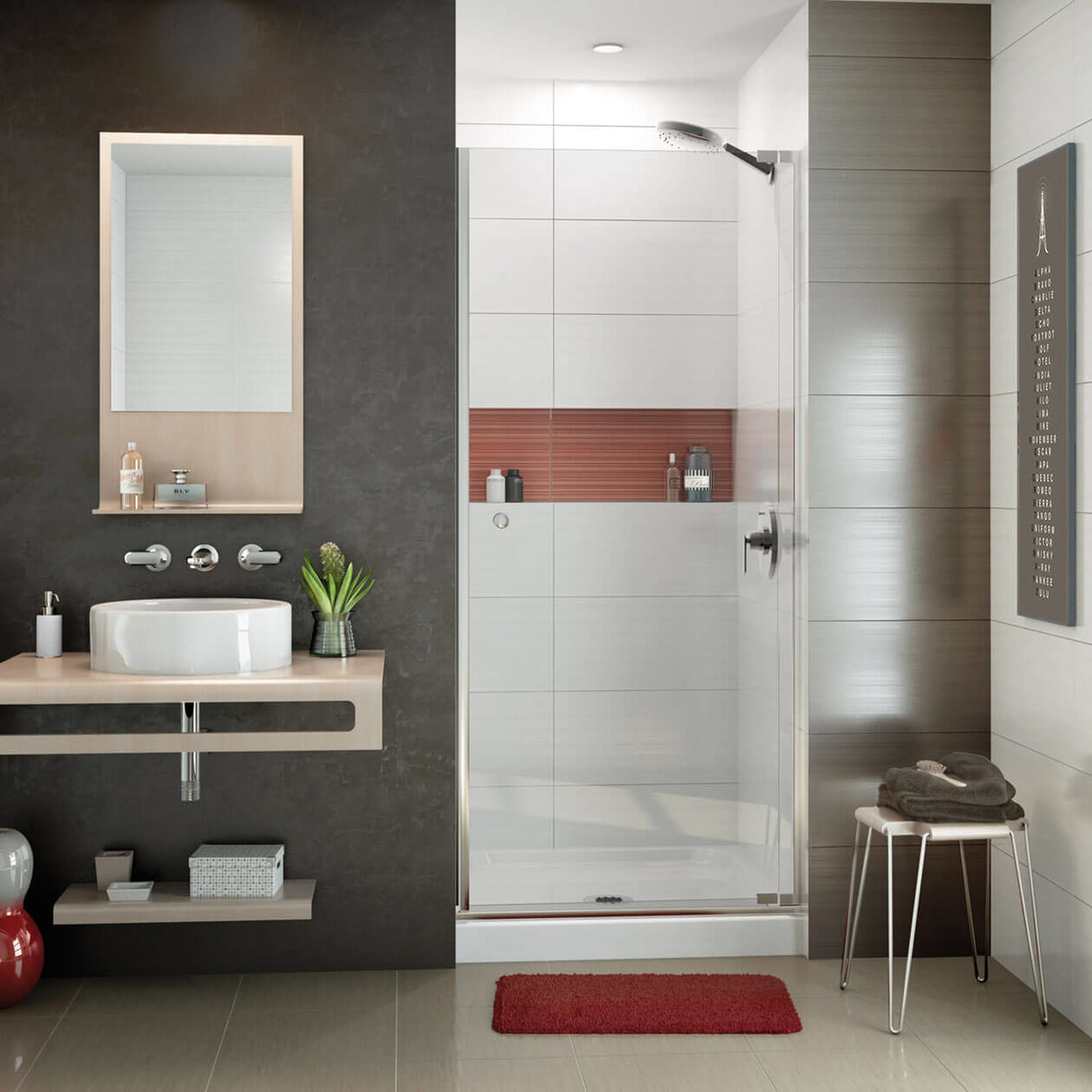 Essence SH-3232 AcrylX Alcove Center Drain Four-Piece Shower in White