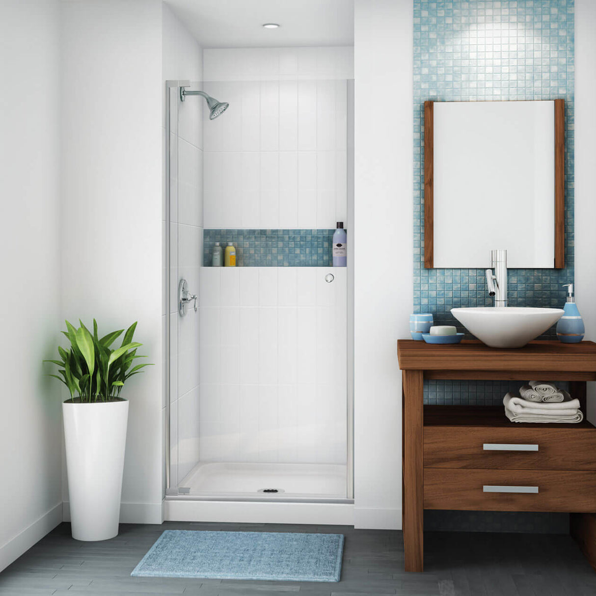 Essence Base 3636 AcrylX Alcove Shower Base with Center Drain in White