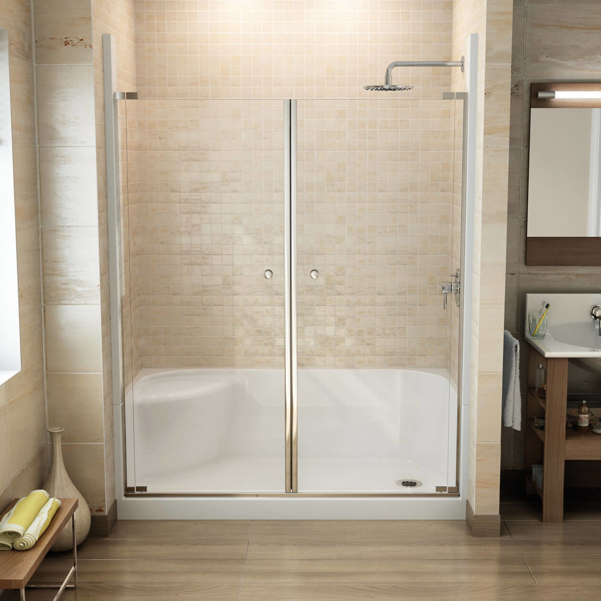 Essence SH-6030 AcrylX Alcove Center Drain Four-Piece Shower in White