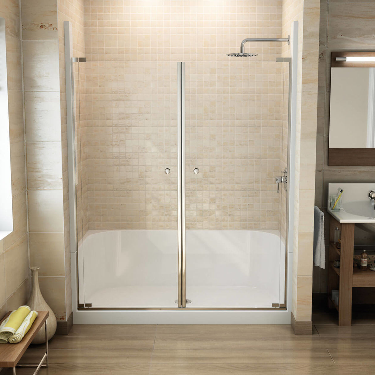 Essence SH-6034 AcrylX Alcove Center Drain Four-Piece Shower in White