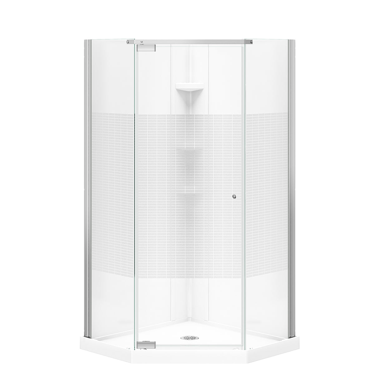 Begonia Carbon 36 x 36 Polystyrene Center Drain Shower Kit in White with Carbon glass in Chrome