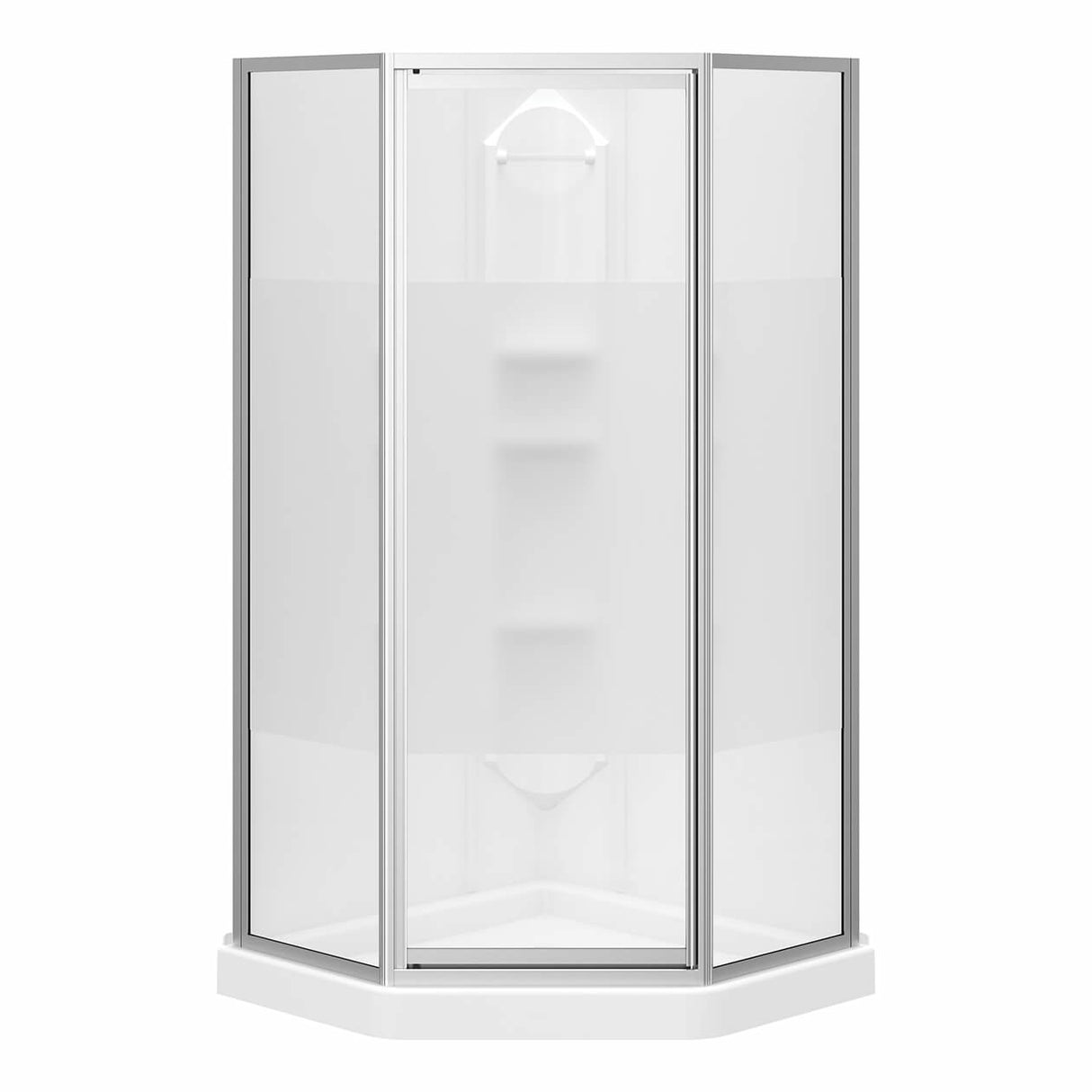 Orchid 38 x 38 Polystyrene Center Drain Shower Kit in White with Centre Silk glass in Chrome