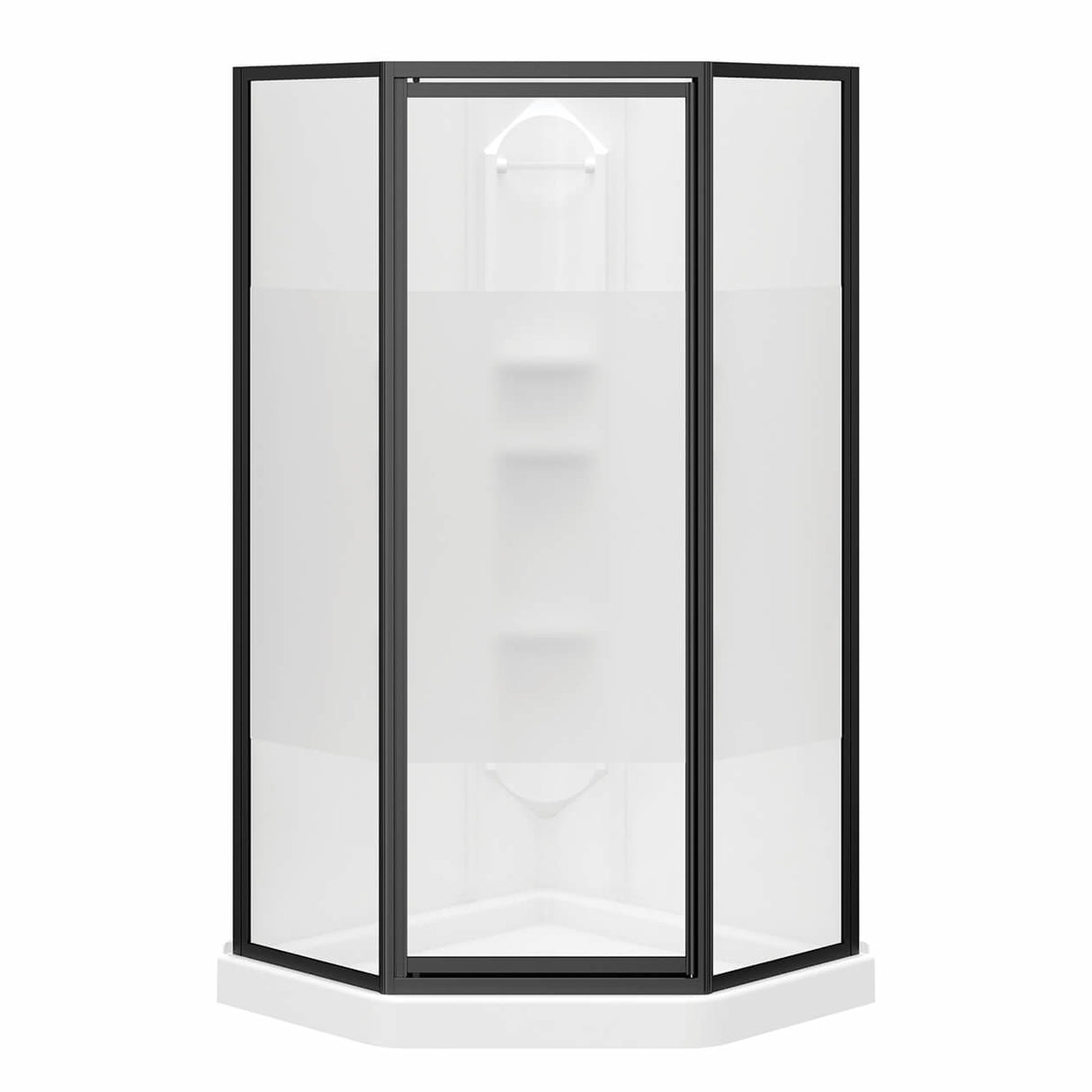 Orchid 38 x 38 Polystyrene Center Drain Shower Kit in White with Centre Silk glass in Chrome