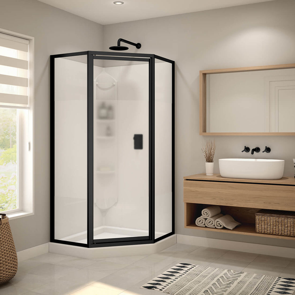 Orchid 38 x 38 Polystyrene Center Drain Shower Kit in White with Centre Silk glass in Chrome