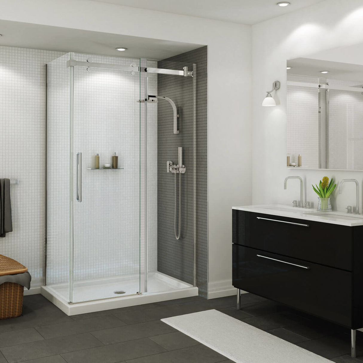 B3Round 4836 Acrylic Alcove Shower Base in White with Center Drain