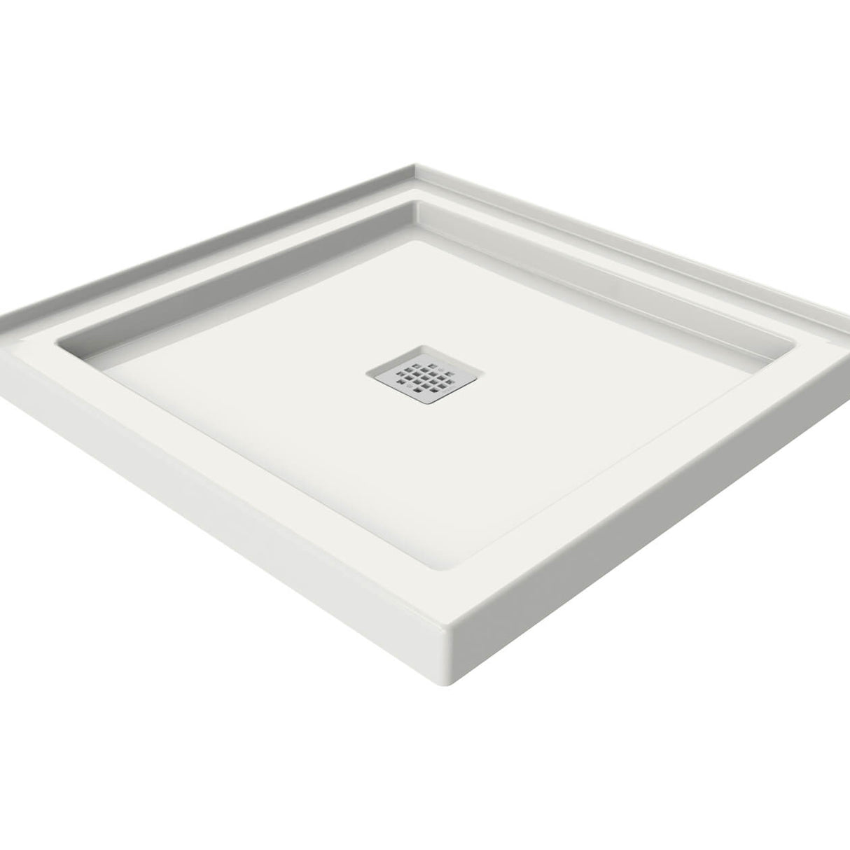B3Square 3636 Acrylic Corner Left or Right Shower Base in White with Center Drain
