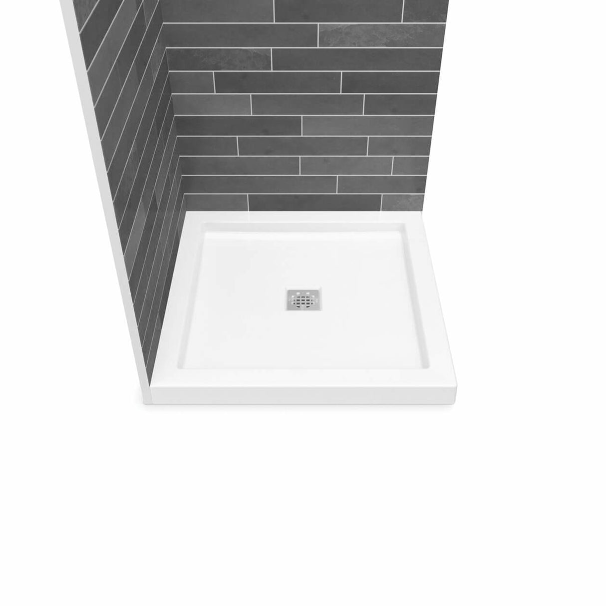 B3Square 3636 Acrylic Corner Left or Right Shower Base in White with Center Drain
