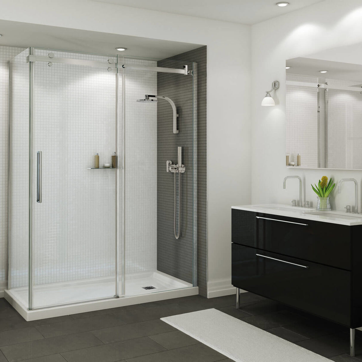 B3Square 6032 Acrylic Alcove Shower Base in White with Left-Hand Drain