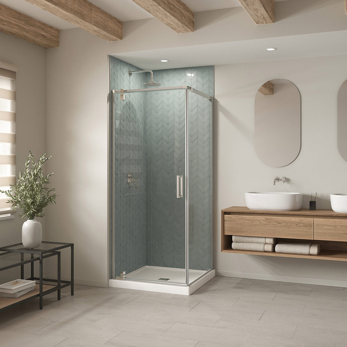 B3X 3636 Acrylic Corner Left or Right Shower Base with Center Drain in White