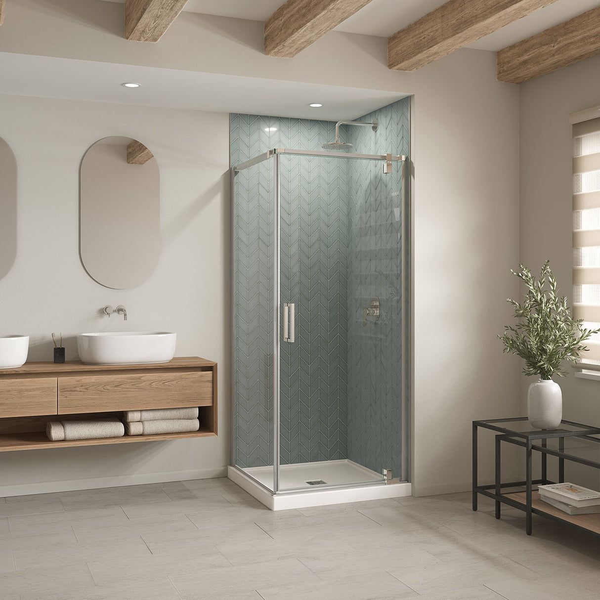 B3X 3636 Acrylic Corner Left or Right Shower Base with Center Drain in White