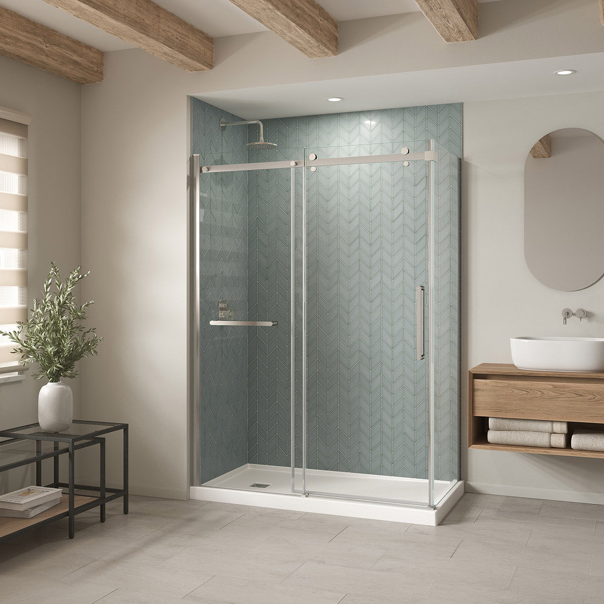 B3X 6032 Acrylic Corner Left Shower Base with Left-Hand Drain in White