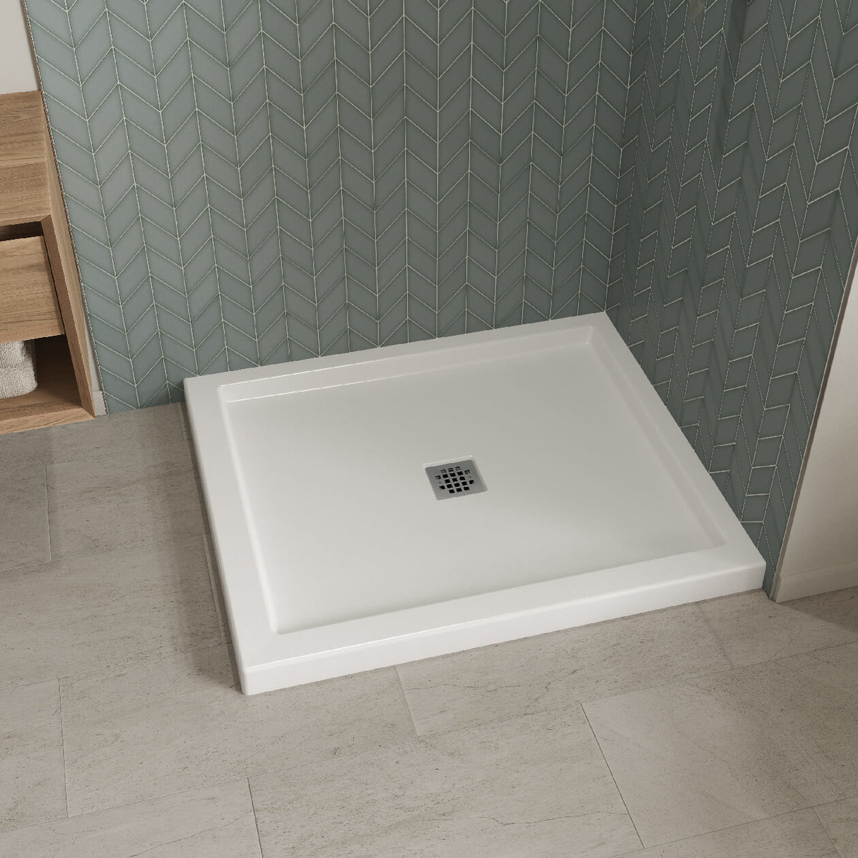 B3X 4236 Acrylic Corner Right Shower Base with Center Drain in White