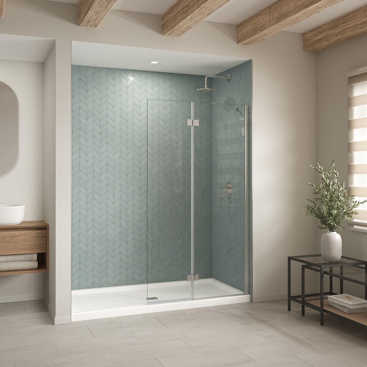 B3Square 7236 Acrylic Alcove Shower Base in White with Center Drain