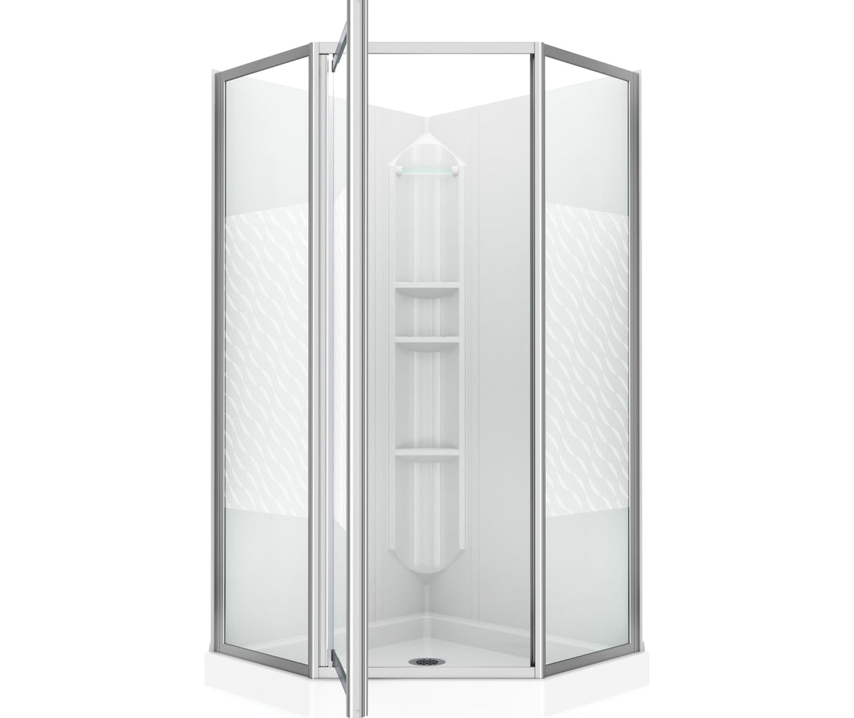 Himalaya 38 x 38 Polystyrene Center Drain Shower Kit in White with Design 47 glass in Chrome