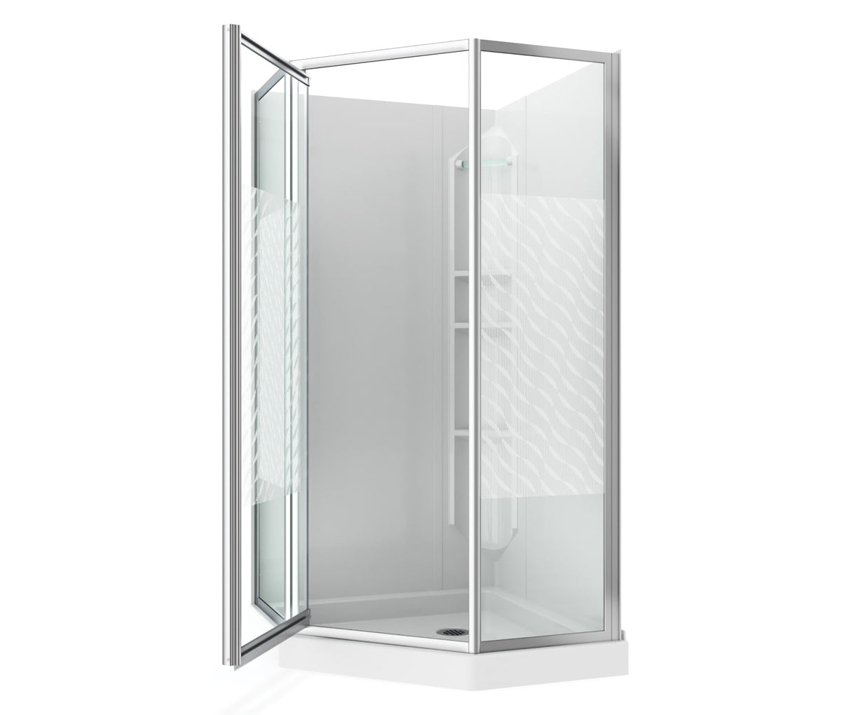 Himalaya 38 x 38 Polystyrene Center Drain Shower Kit in White with Design 47 glass in Chrome