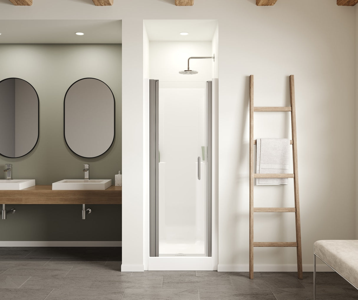 Jasmin Sleek DI 30 x 32 AcrylX Alcove Center Drain One-Piece Shower in White with Clear Shower Door in Chrome