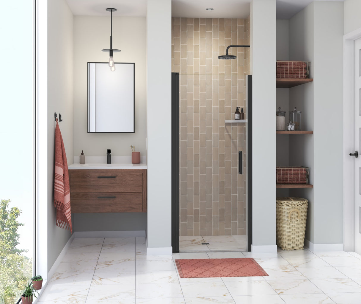 Manhattan 31-33 x 68 in. 6 mm Pivot Shower Door for Alcove Installation with Clear glass & Round Handle in Chrome