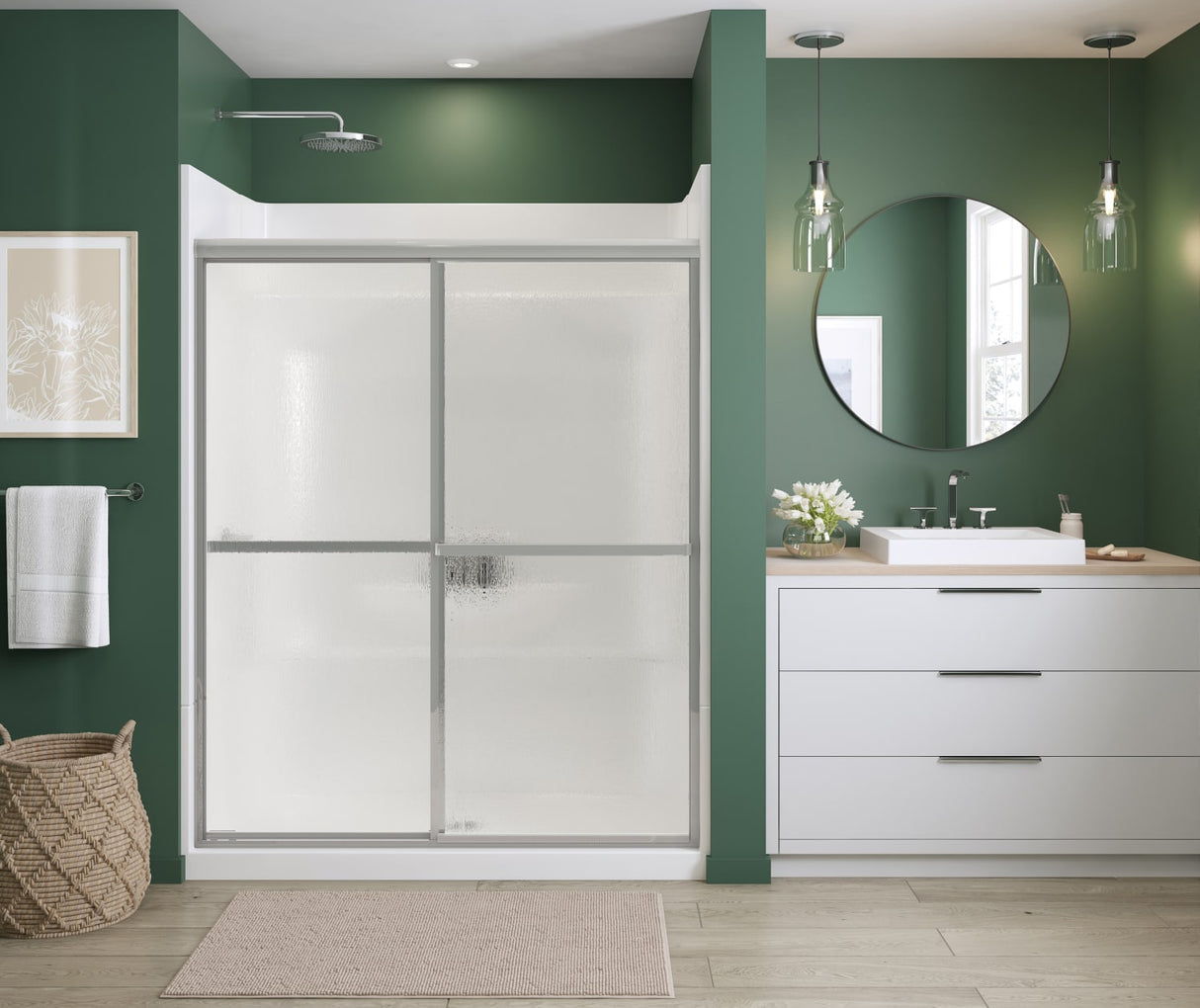 Polar 54-59 ½ in. x 68 in. Bypass Shower Door for Alcove Installation with Raindrop glass in Chrome