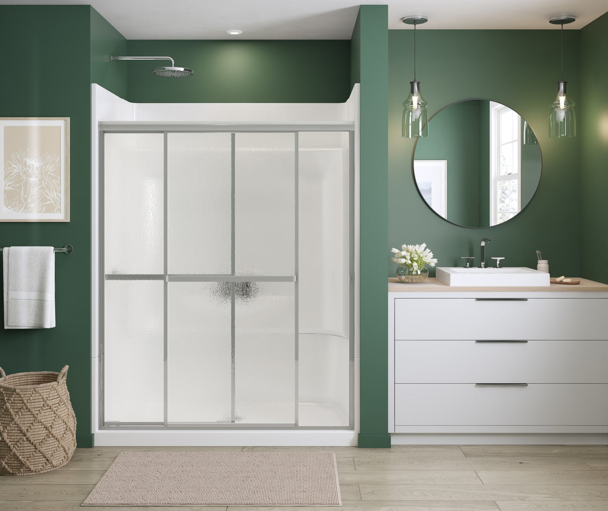 Polar 54-59 ½ in. x 68 in. Bypass Shower Door for Alcove Installation with Raindrop glass in Chrome