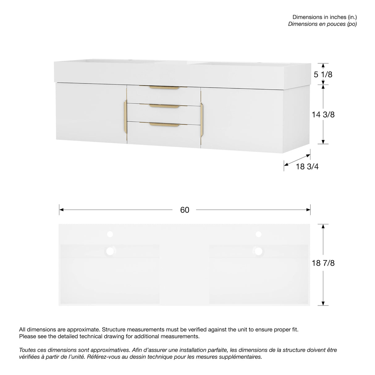 Zidea 60 in. Vanity