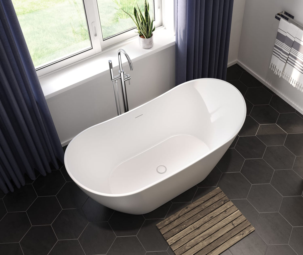 Mahaba 60 x 29 Acrylic Freestanding Oval Center Drain Bathtub in White