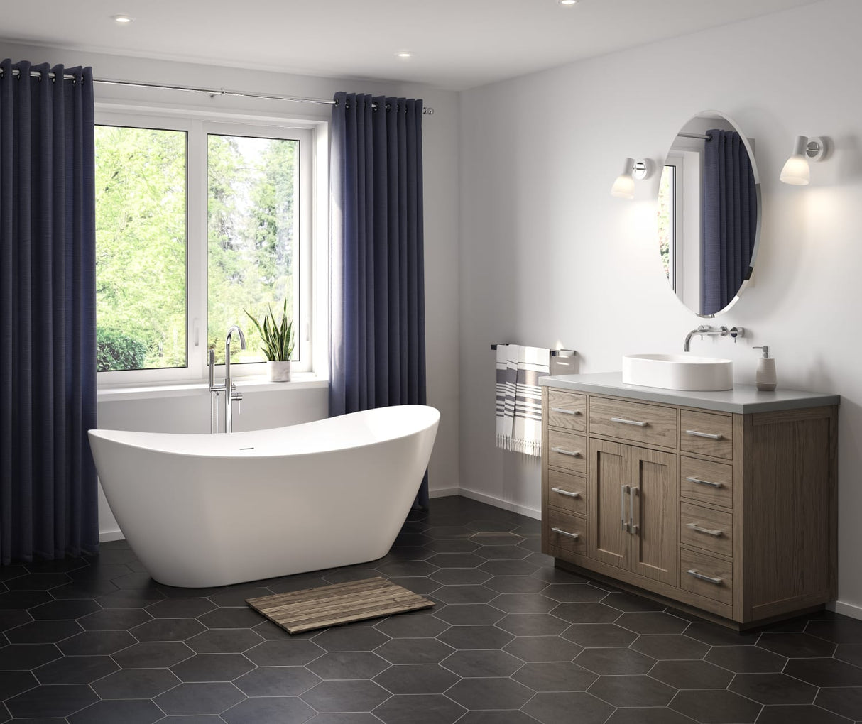 Mahaba 67 x 29 Acrylic Freestanding Oval Center Drain Bathtub in White