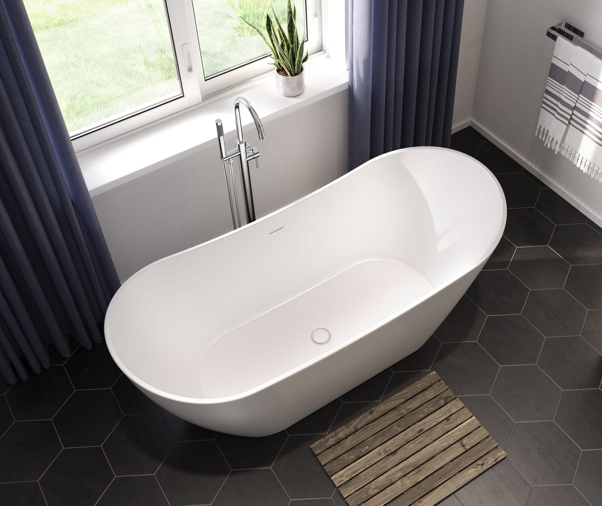 Mahaba 67 x 29 Acrylic Freestanding Oval Center Drain Bathtub in White