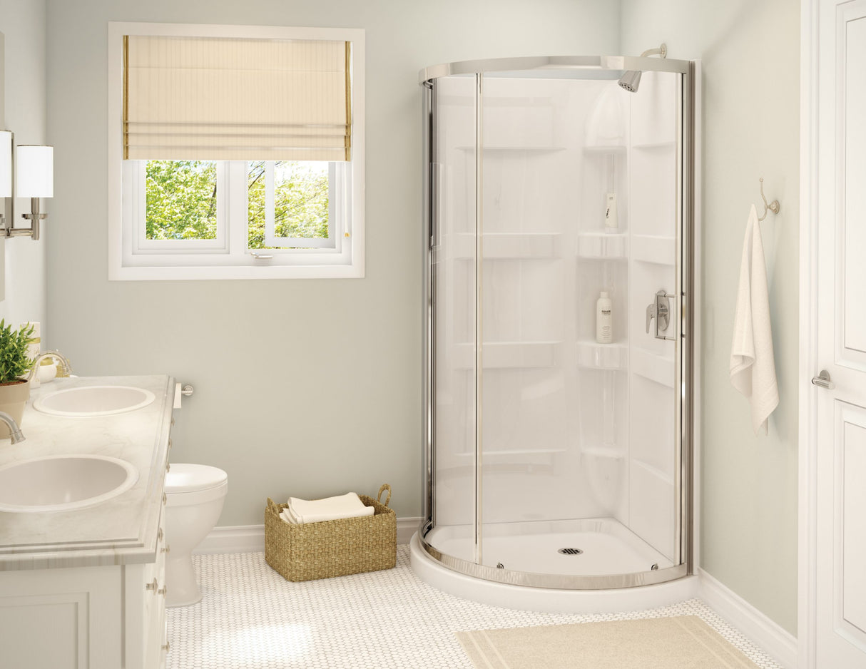 Charlotte 34 x 34 Acrylic Center Drain Shower Kit in White with Clear glass in Chrome