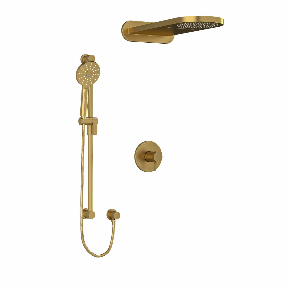 Type T/P (thermostatic/pressure balance) " coaxial 3-way system with hand shower rail and rain and cascade shower head