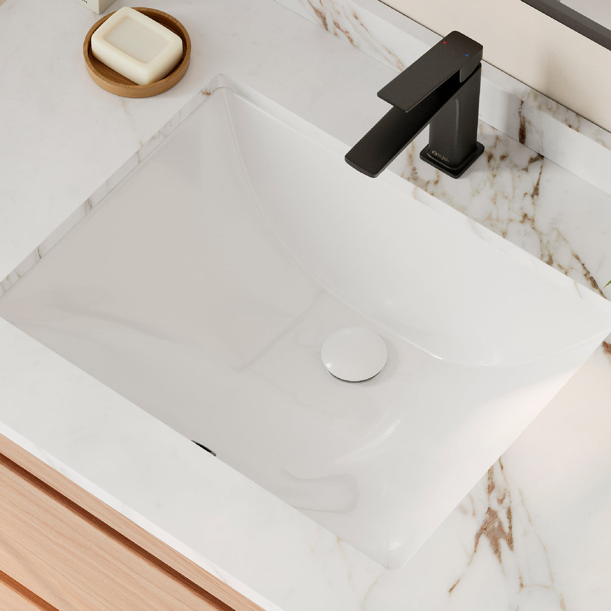20.75" W x 15.5" D Porcelain Rectangular Undermount Bathroom Sink with Pop up Drain