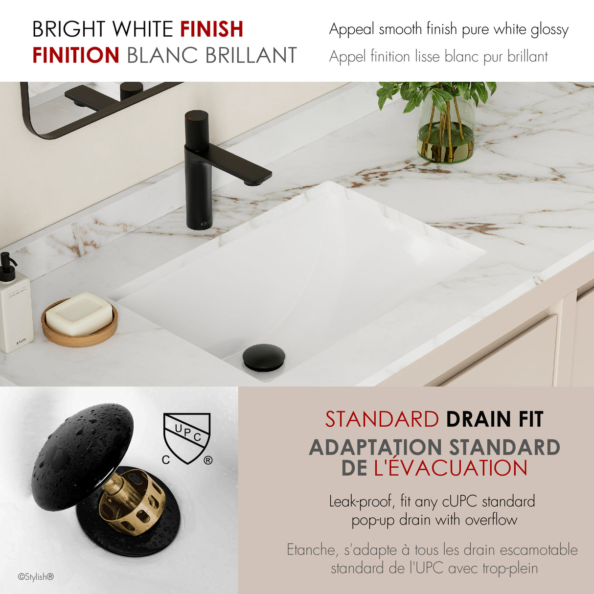 21.25" W x 14.5" D Porcelain Rectangular Undermount Bathroom Sink Set of 2