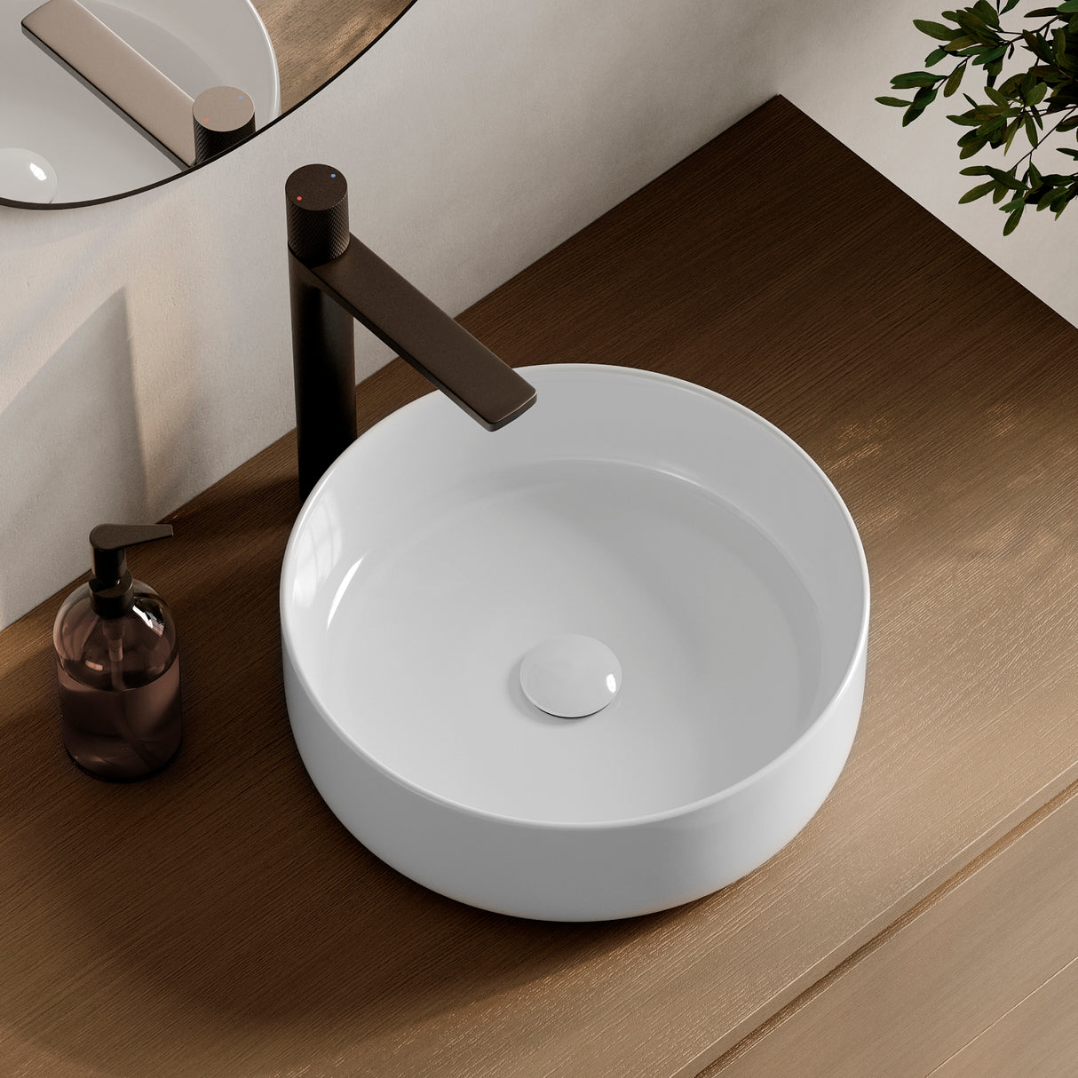 14.12" W Porcelain Round Vessel Sink