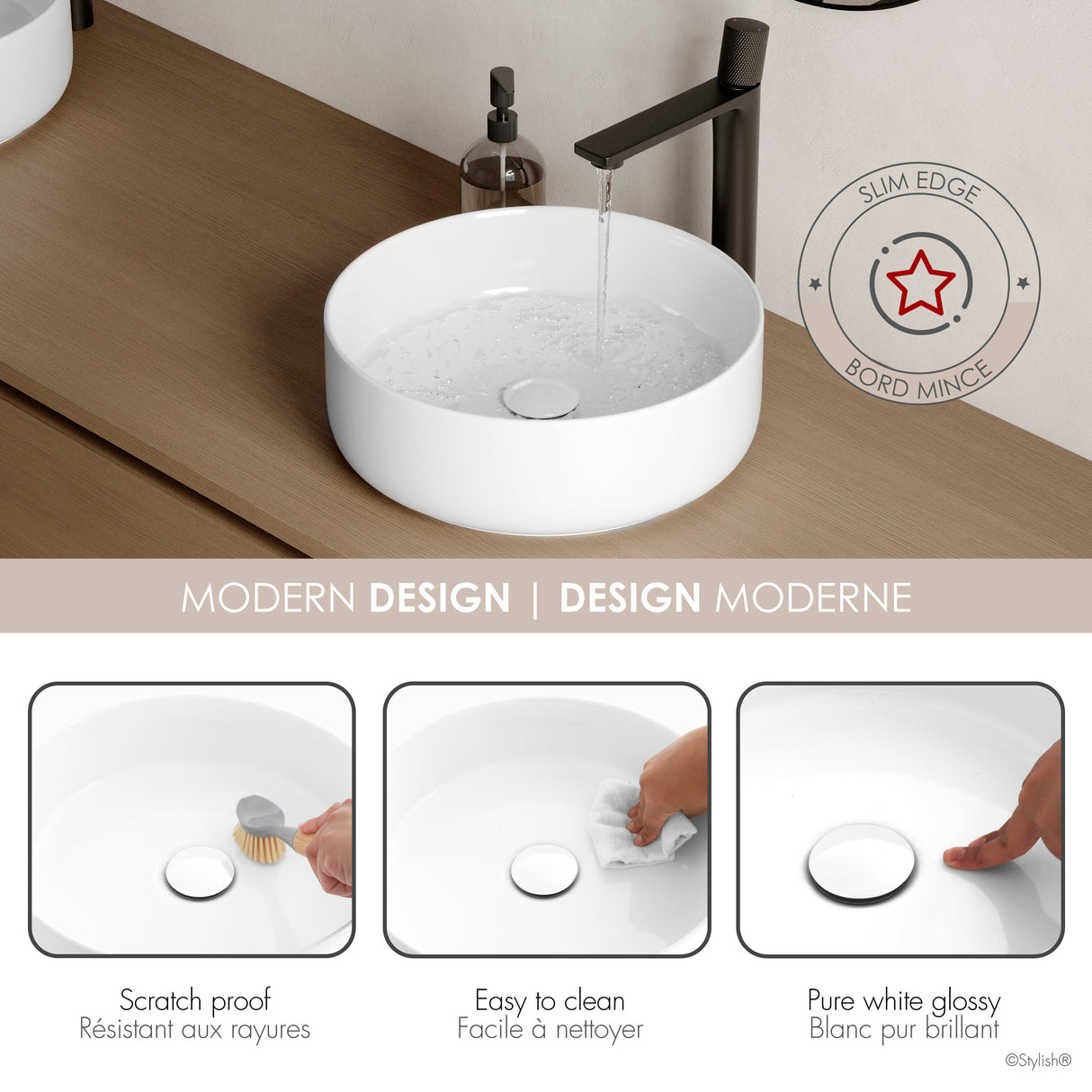 14.12" W Porcelain Round Vessel Sink