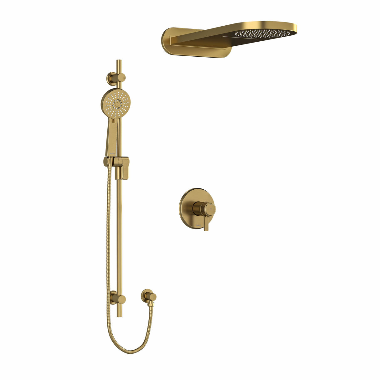 Type T/P (thermostatic/pressure balance) " coaxial 3-way system with hand shower rail and rain and cascade shower head