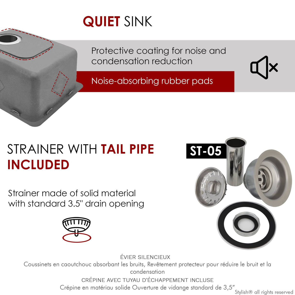 STYLISH 15 inch Single Bowl Undermount and Drop-in Stainless Steel Kitchen Sink