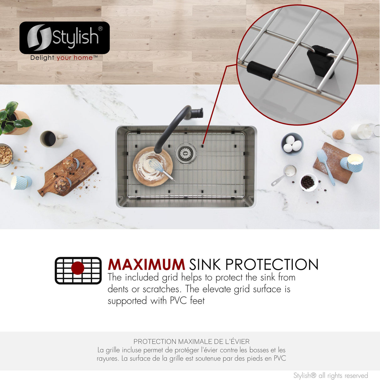 STYLISH 27 inch Single Bowl Undermount and Drop-in Stainless Steel Kitchen Sink